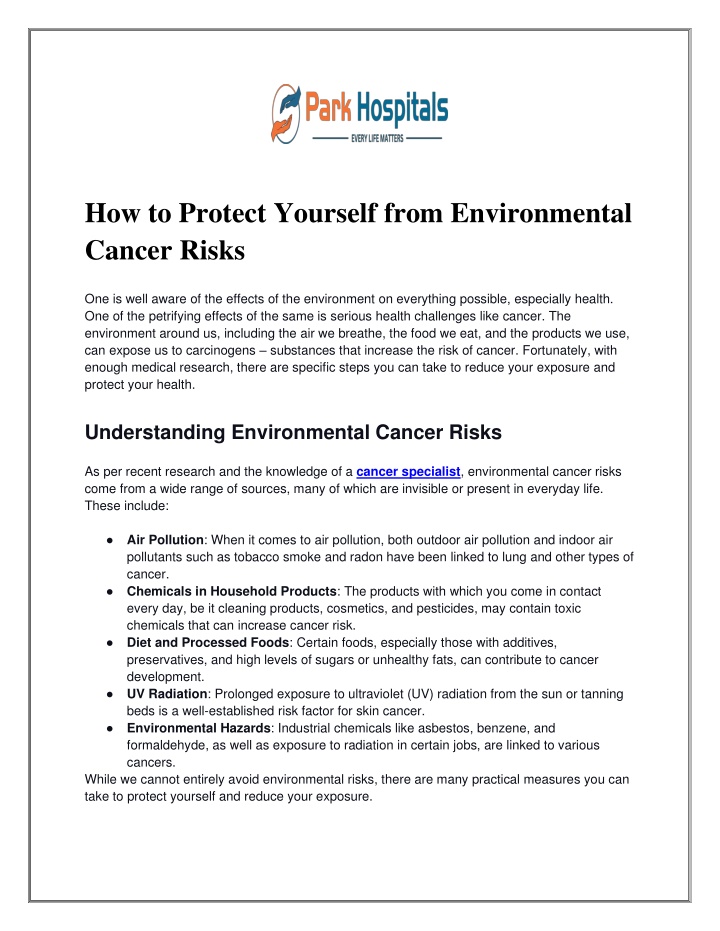 how to protect yourself from environmental cancer