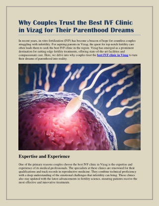 Why Couples Trust the Best IVF Clinic in Vizag for Their Parenthood Dreams