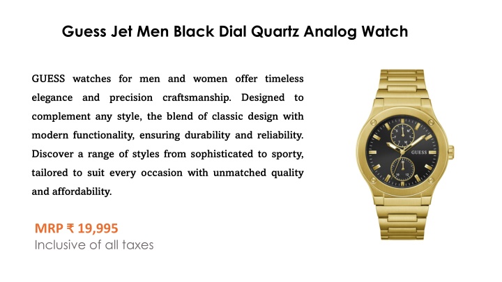 guess jet men black dial quartz analog watch