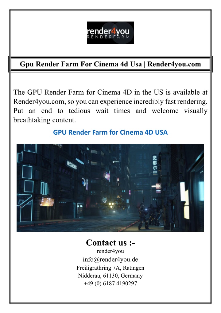 gpu render farm for cinema 4d usa render4you com
