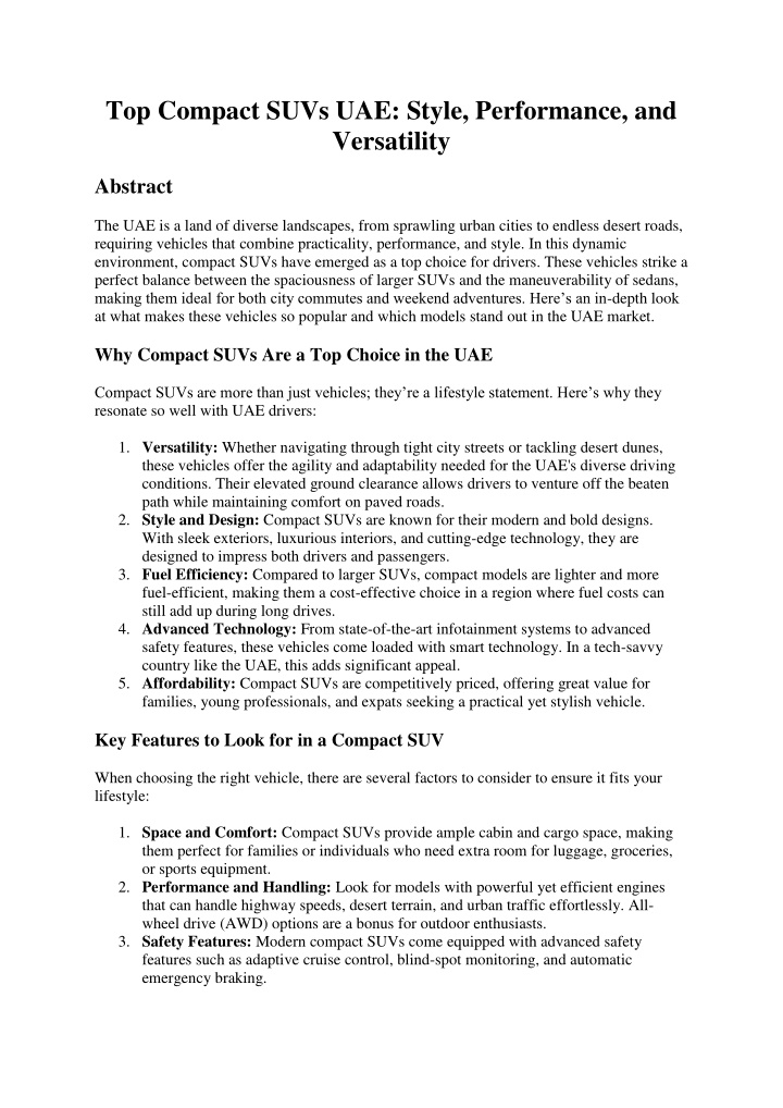top compact suvs uae style performance
