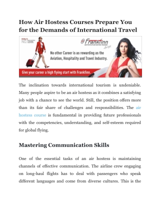 How Air Hostess Courses Prepare You for the Demands of International Travel