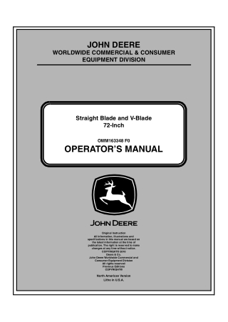 John Deere 72-Inch Straight Blade and V-Blade Operator’s Manual Instant Download (Publication No.OMM163348)