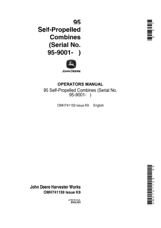 John Deere 95 Self-Propelled Combines Operator’s Manual Instant Download (PIN95-9001 and up) (Publication No.OMH741159)