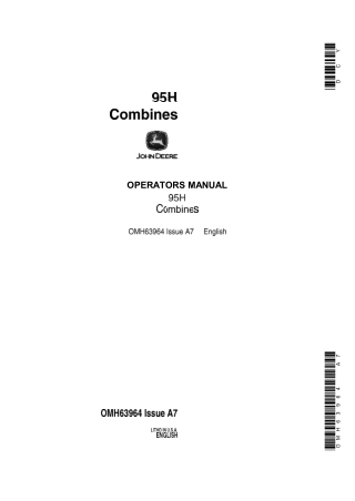 John Deere 95H Combines Operator’s Manual Instant Download (Publication No.OMH63964)