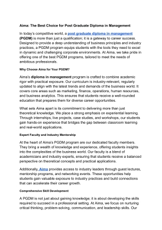 Post Graduate Diploma in Management | PG Courses AIMA