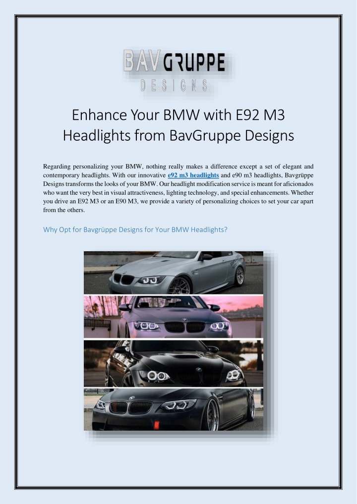 enhance your bmw with e92 m3 headlights from