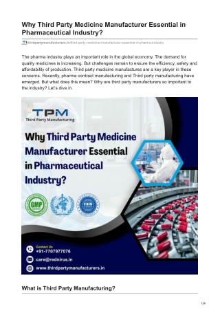 Why Third Party Medicine Manufacturer Essential in Pharmaceutical Industry