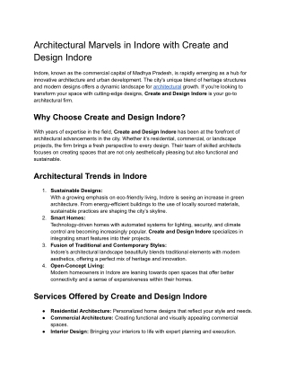 Architectural Marvels in Indore with Create and Design Indore