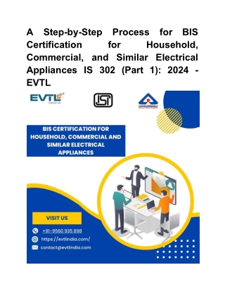 A Step-by-Step Process for BIS Certification for Household, Commercial, and Similar Electrical Appliances IS 302 (Part 1