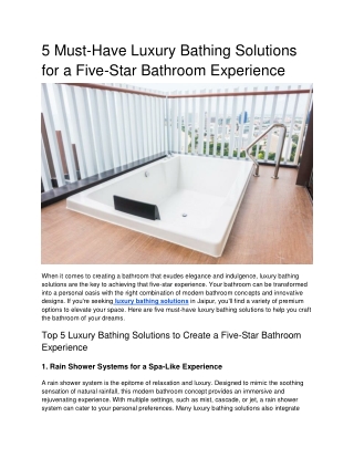 5 Must-Have Luxury Bathing Solutions for a Five-Star Bathroom Experience