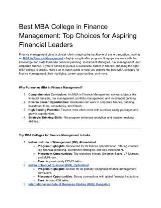 Best MBA College in Finance Management_ Top Choices for Aspiring Financial Leaders