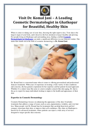 Best Cosmetic Dermatologist in Ghatkopar – Dr. Komal Jani