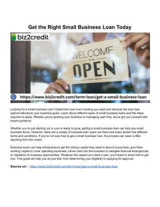 Get the Right Small Business Loan Today