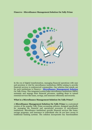 FinServe - Microfinance Management Solution On Tally Prime