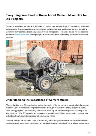 Everything You Need to Know About Cement Mixer Hire for DIY Projects