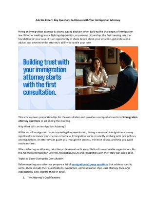 Ask the Expert: Key Questions to Discuss with Your Immigration Attorney