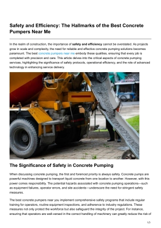 Safety and Efficiency The Hallmarks of the Best Concrete Pumpers Near Me