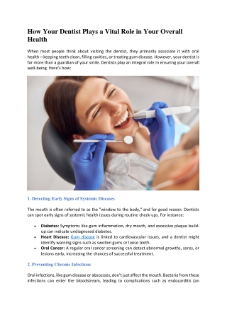 How Your Dentist Plays a Vital Role in Your Overall Health?
