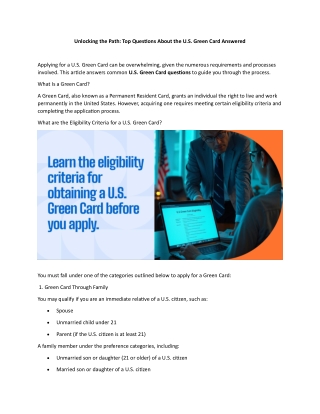 Unlocking the Path- Top Questions About the U.S. Green Card Answered