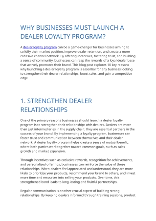 Dealer Loyalty Program