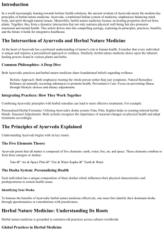 “The Intersection of Ayurveda and Herbal Nature Medicine”