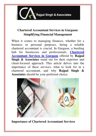 Chartered Accountant Services in Gurgaon Simplifying Financial Management