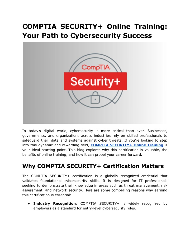 comptia security online training your path