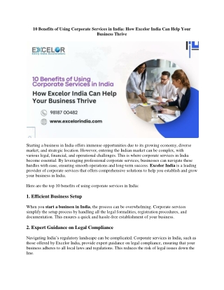 10 Benefits of Using Corporate Services in India: How Excelor India Can Help You