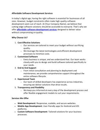 affordable software development services