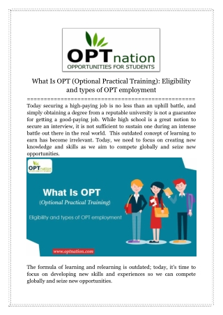 what is opt optional practical training