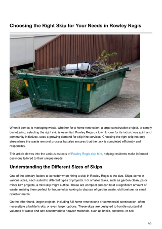 Choosing the Right Skip for Your Needs in Rowley Regis