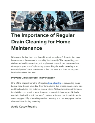 The Importance of Regular Drain Cleaning for Home Maintenance