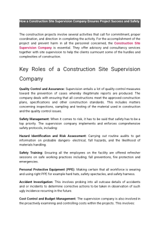 How a Construction Site Supervision Company Ensures Project Success and Safety