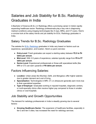 Salaries and Job Stability for B.Sc. Radiology Graduates in India