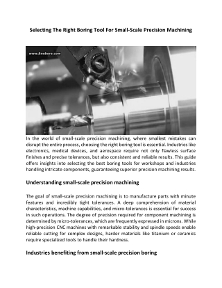 Selecting The Right Boring Tool For Small-Scale Precision Machining