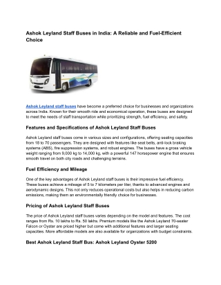 Ashok Leyland Staff Buses in India