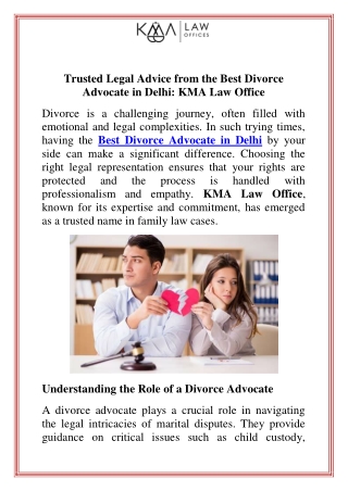 Trusted Legal Advice from the Best Divorce Advocate in Delhi KMA Law Office