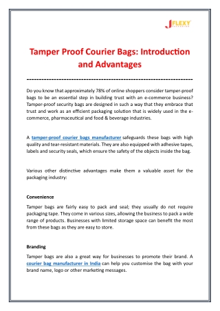 Introduction and Advantages of Tamper Proof Courier Bags