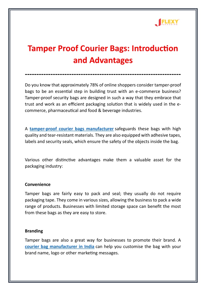 tamper proof courier bags introduction