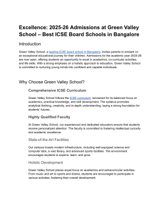 Excellence_ 2025-26 Admissions at Green Valley School – Best ICSE Board Schools in Bangalore