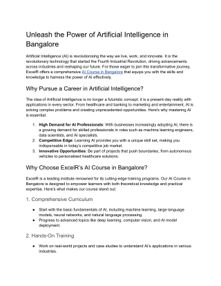 Unleash the Power of Artificial Intelligence in Bangalore