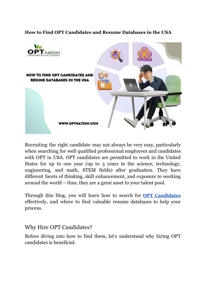 how to find opt candidates and resume databases