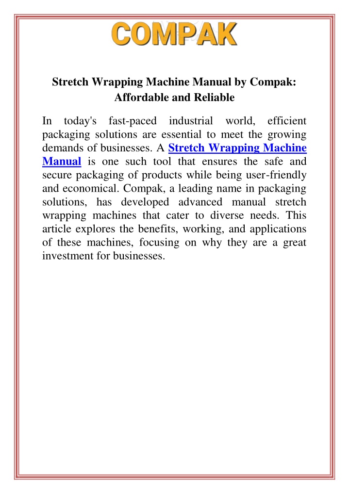 stretch wrapping machine manual by compak