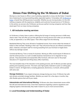 stress-free shifiting YA Movers in dubai