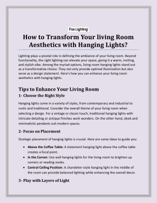 How to Transform Your living Room Aesthetics with Hanging Lights