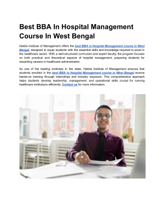 Best BBA In Hospital Management Course In West Bengal