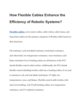 How Flexible Cables Enhance the Efficiency of Robotic Systems