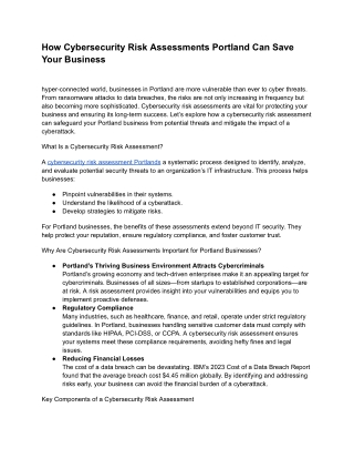 how cybersecurity risk assessments portland