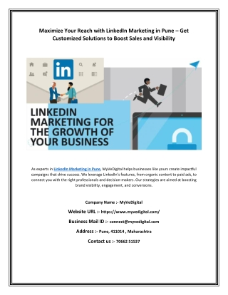 Maximize Your Reach with LinkedIn Marketing in Pune – Get Customized Solutions to Boost Sales and Visibility